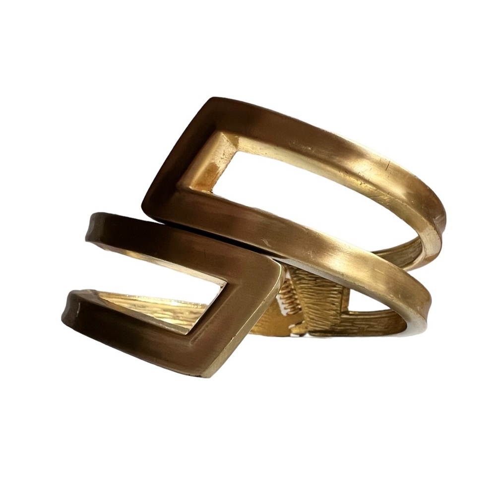 Gold Tone Satin finish Hinged‎ bangle Bracelet - Picture 5 of 6